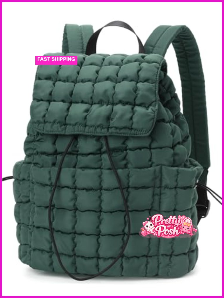 Lightweight Quilted Puffer Backpack - Drawstring Daypack For Travel Hiking Gym
